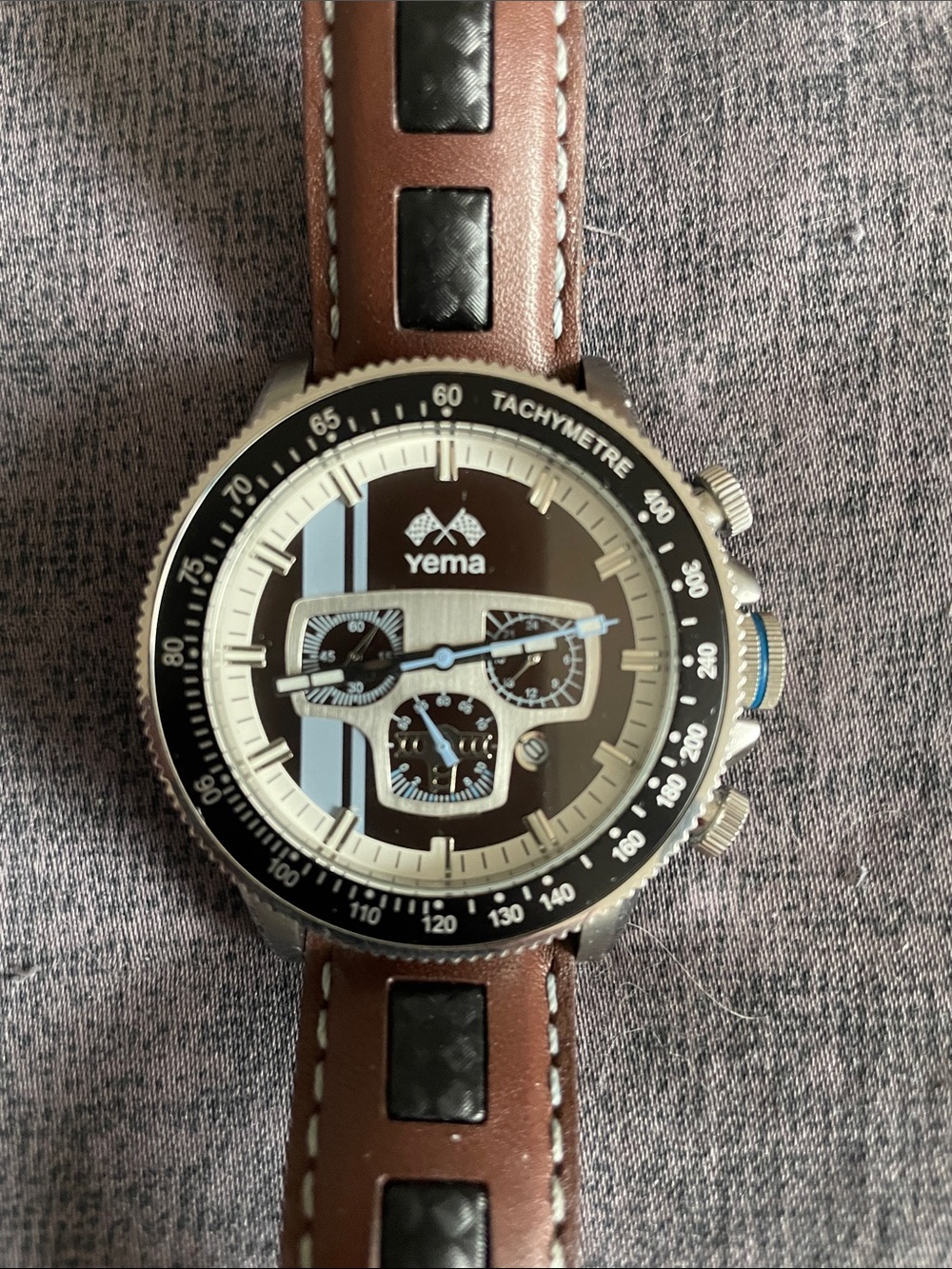 Yema RALLYGRAF Chronograph Watch with Black Dial. Made in France